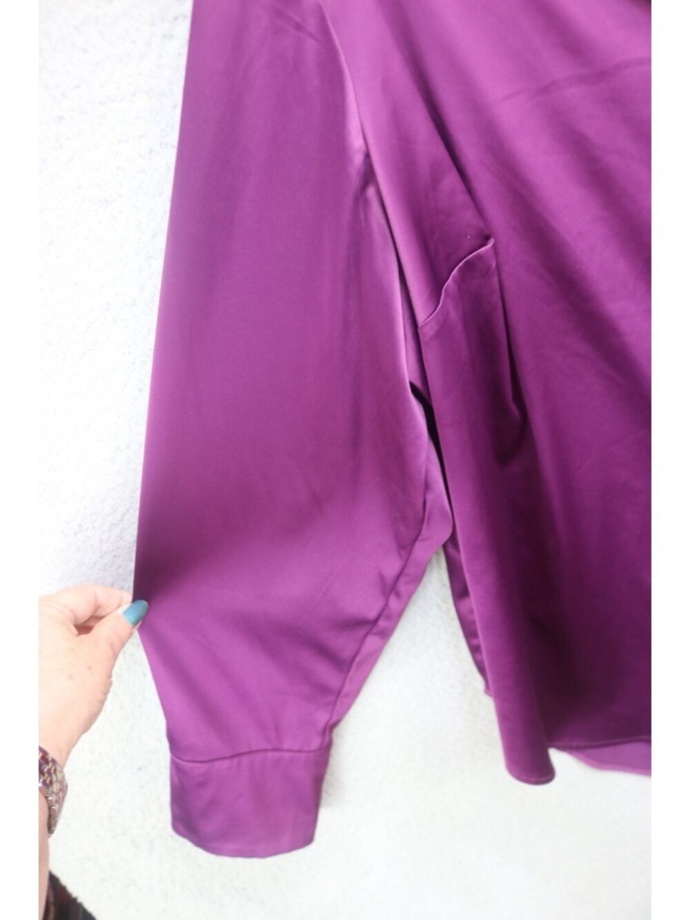 Lane Bryant Button Up Long Sleeve Purple Satin Blouse-Size 22-Whimsigoth - Picture 4 of 12